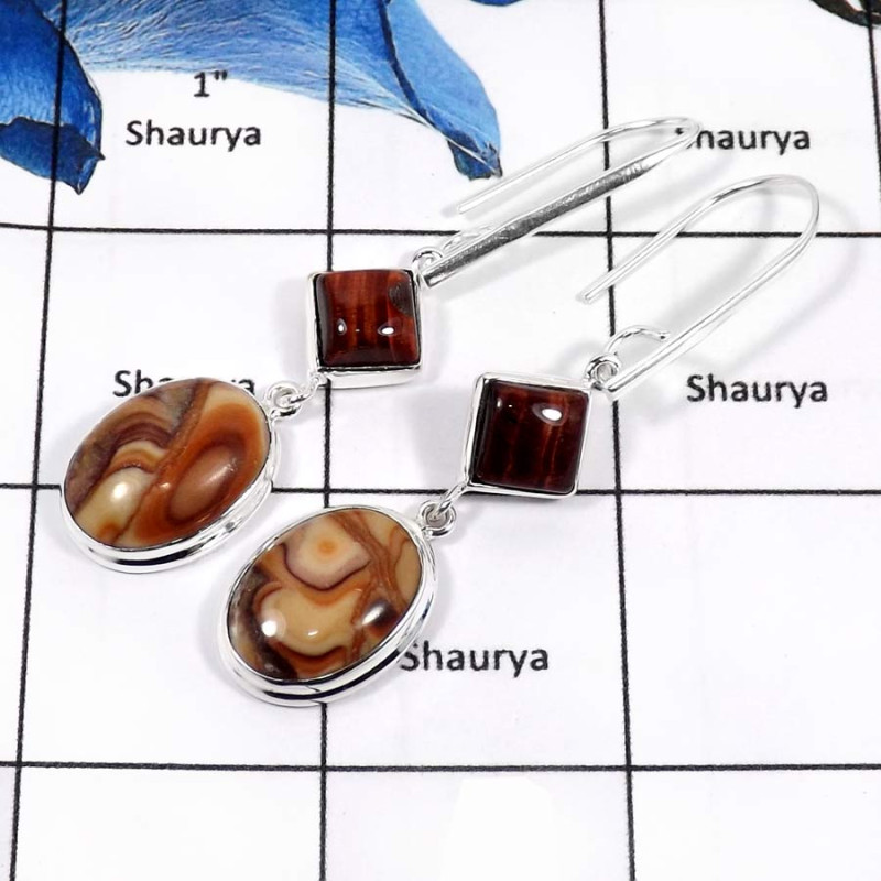 Sandstone & Tiger Eye Cab L - SDE650-Solid 925 Sterling Silver Sandstone & Tiger Eye Gemstone Party Wear Earrings Sandstone & Tiger Eye Cab L - SDE650-Solid 925 Sterling Silver Sandstone & Tiger Eye Gemstone Party Wear Earrings