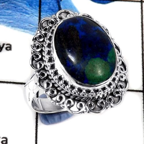 Azurite Cab F - SDR579-Party Wear Natural Cabochon Gemstone Designer Ring 925 Sterling Silver