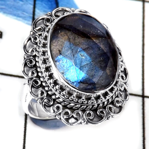Labradorite Cut K - SDR579-Party Wear Natural Cabochon Gemstone Designer Ring 925 Sterling Silver