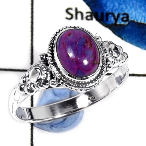 Purple Turquoise Cab A - SDR577-Solid 925 Sterling Silver Stunning Cab Gemstone Designer Ring