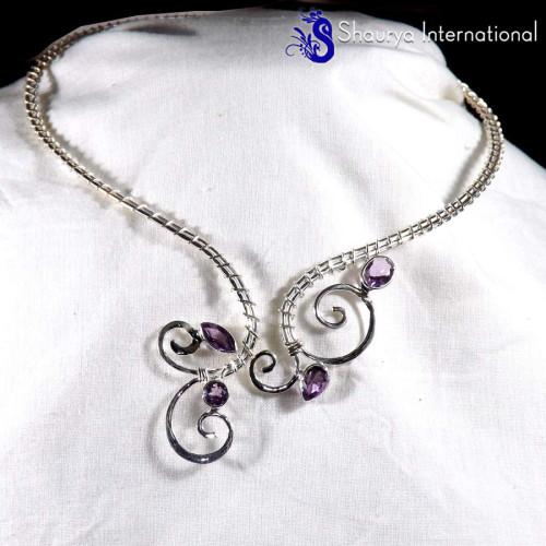 Amethyst Cut A - SDN961-Exclusive Handmade Adjustable Designer Necklace 925 Sterling Silver