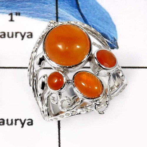 Carnelian Cab A - SCR782-Eye Catching Designer Casting Fashionable Ring 925 Sterling Silver