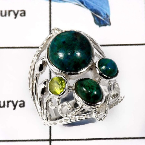 Crysocola & Peridot B - SCR781-Party Wear Casting Designer  Wholesale Rings 925 Sterling Silver
