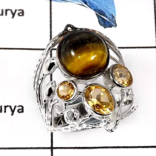 Tiger Eye & Citrine C - SCR781-Party Wear Casting Designer  Wholesale Rings 925 Sterling Silver