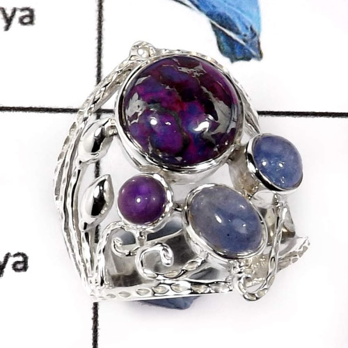 Purple Copper Turquoise & Tanzanite  D - SCR781-Party Wear Casting Designer  Wholesale Rings 925 Sterling Silver