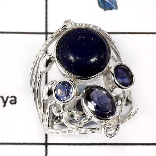 Lapis Lazuli & Iloite Cut C - SCR780-Fabulous Colorful Gemstones Designer Casting Rings 925 Sterling Silver Lapis Lazuli & Iloite Cut C - SCR780-Fabulous Colorful Gemstones Designer Casting Rings 925 Sterling Silver