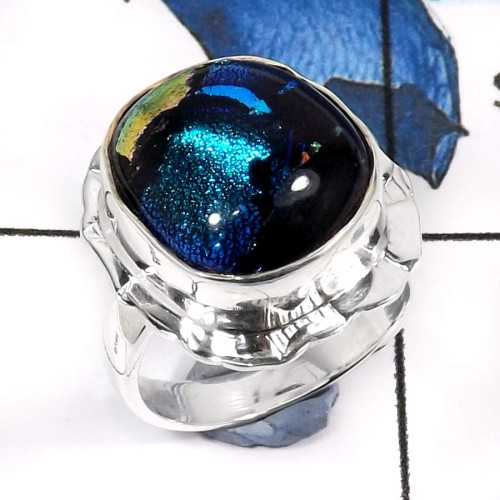 Dichroic Glass A - PSR742-Eye Catching Dichroic Glass Gemstones Wholesale Handmade Rings 925 Sterling Silver