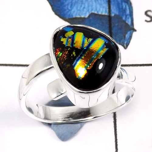 Dichroic Glass C - PSR742-Eye Catching Dichroic Glass Gemstones Wholesale Handmade Rings 925 Sterling Silver