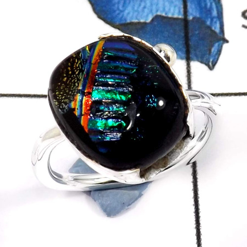 Dichroic Glass D - PSR742-Eye Catching Dichroic Glass Gemstones Wholesale Handmade Rings 925 Sterling Silver