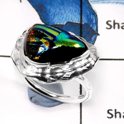 Dichroic Glass E - PSR742-Eye Catching Dichroic Glass Gemstones Wholesale Handmade Rings 925 Sterling Silver