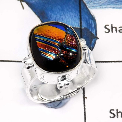 Dichroic Glass O - PSR742-Eye Catching Dichroic Glass Gemstones Wholesale Handmade Rings 925 Sterling Silver