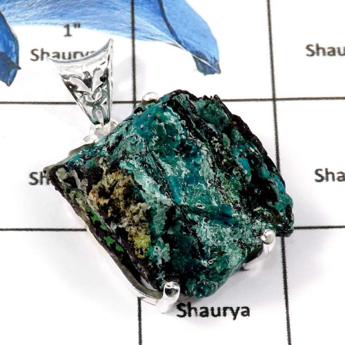 Crysocola F - FSP950-Natural Rough Gemstones Fashionable Designer Pendants 925 Sterling Silver Crysocola F - FSP950-Natural Rough Gemstones Fashionable Designer Pendants 925 Sterling Silver