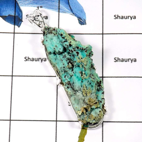 Crysocola Rough M - FSP950-Natural Rough Gemstones Fashionable Designer Pendants 925 Sterling Silver Crysocola Rough M - FSP950-Natural Rough Gemstones Fashionable Designer Pendants 925 Sterling Silver