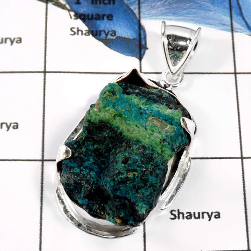 Crysocola Rough O - FSP950-Natural Rough Gemstones Fashionable Designer Pendants 925 Sterling Silver Crysocola Rough O - FSP950-Natural Rough Gemstones Fashionable Designer Pendants 925 Sterling Silver