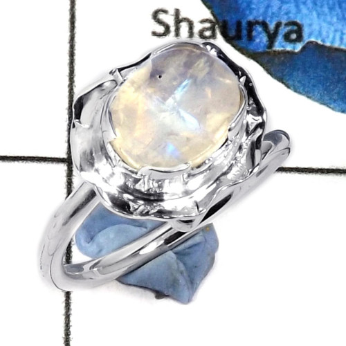 Rainbow Moonstone Cut E - SDR569-Solid 925 Sterling Silver Party Wear Cab & Cut Gemstone Designer Ring