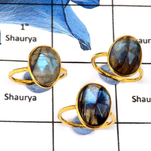 3 Pcs. Labradorite O - BGR965-Sparkling Labradorite Gemstone 3 Pcs. Lot Gold Plated Bezel Rings 925 Sterling Silver