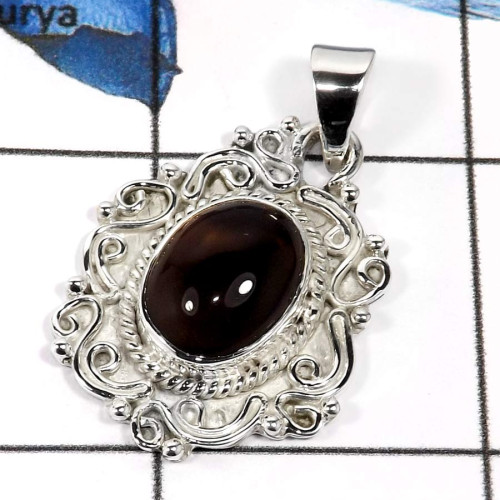 Smokey Cab E - SD488-Glorious Gemstones Indian Wholesale Designer Pendants 925 Sterling Silver Smokey Cab E - SD488-Glorious Gemstones Indian Wholesale Designer Pendants 925 Sterling Silver