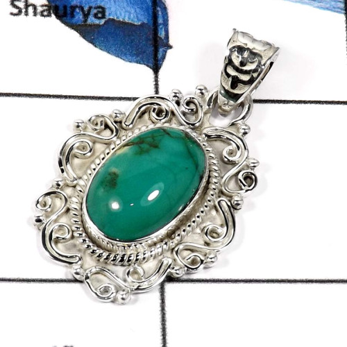 Tibet Turquoise O - SD488-Glorious Gemstones Indian Wholesale Designer Pendants 925 Sterling Silver Tibet Turquoise O - SD488-Glorious Gemstones Indian Wholesale Designer Pendants 925 Sterling Silver