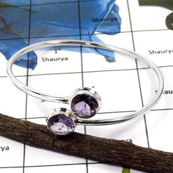 Amethyst Cut B - SNB993-Glamorous Eye Catching Adjustable Bangle 925 Sterling Silver Amethyst Cut B - SNB993-Glamorous Eye Catching Adjustable Bangle 925 Sterling Silver