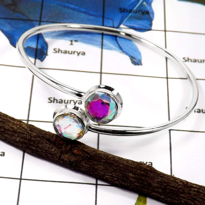 Rainbow Mystic D - SNB993-Glamorous Eye Catching Adjustable Bangle 925 Sterling Silver Rainbow Mystic D - SNB993-Glamorous Eye Catching Adjustable Bangle 925 Sterling Silver