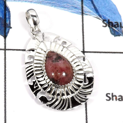 Rhodonite E - CSP912-Gorgeous Party Look Designer Casting Pendants 925 Sterling Silver
