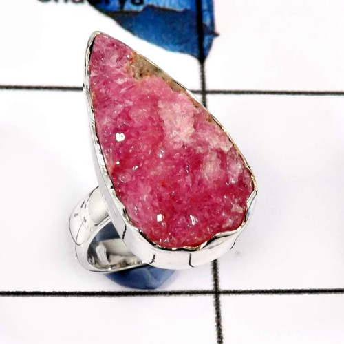 Cobalt Druzy D - SDR565-Natural Cobalt Calcite Druzy Handmade Wholesale Rings 925 Sterling Silver