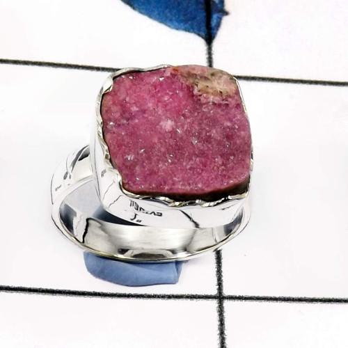 Cobalt Druzy F - SDR565-Natural Cobalt Calcite Druzy Handmade Wholesale Rings 925 Sterling Silver Cobalt Druzy F - SDR565-Natural Cobalt Calcite Druzy Handmade Wholesale Rings 925 Sterling Silver
