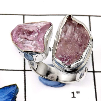 Kunzite O - SDR563-Kunzite Rough Gemstone Wholesale Handmade Rings 925 Sterling Silver