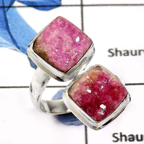 Cobalt Druzy E - SDR562-Indian Wholesale Company Handmade Cobalt Druzy Gemstone Cluster Ring 925 Sterling Silver