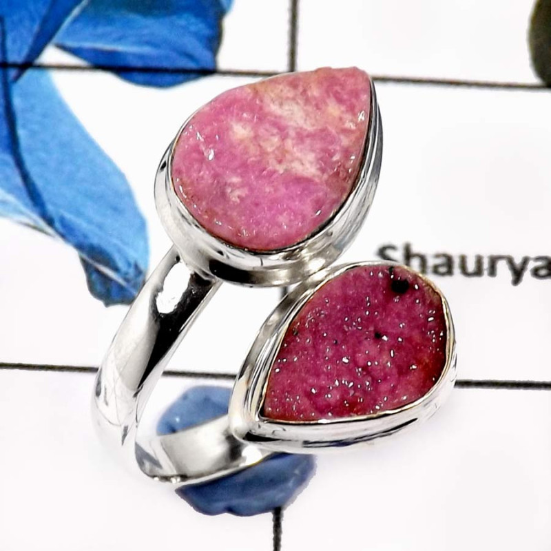 Cobalt Druzy O - SDR562-Indian Wholesale Company Handmade Cobalt Druzy Gemstone Cluster Ring 925 Sterling Silver Cobalt Druzy O - SDR562-Indian Wholesale Company Handmade Cobalt Druzy Gemstone Cluster Ring 925 Sterling Silver