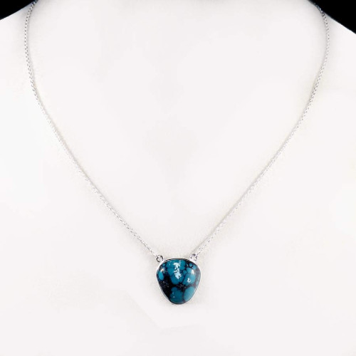 Tibet Turquoise A - BZN980-Eye Catching Fashionable Handmade Bezel Necklace 925 Sterling Silver