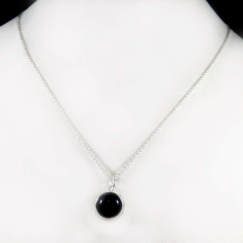 Black Onyx A - BZN979-Glamorous Colorful Chain Bezel Necklace 925 Sterling Silver Black Onyx A - BZN979-Glamorous Colorful Chain Bezel Necklace 925 Sterling Silver