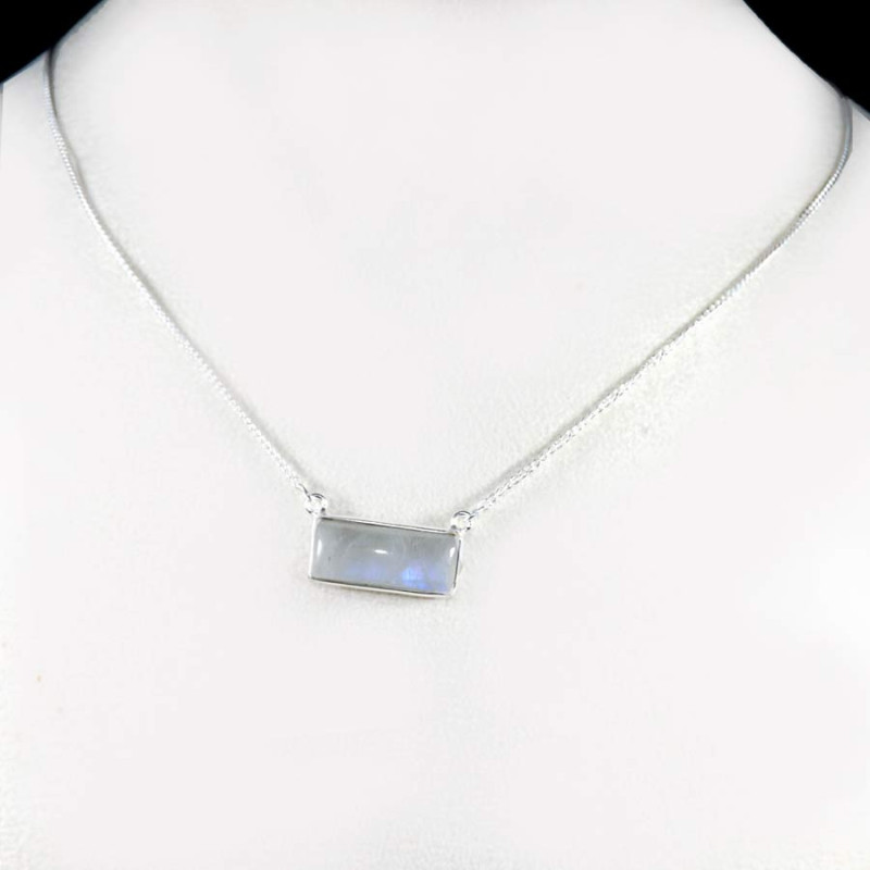 Rainbow Moonstone E - BZN979-Glamorous Colorful Chain Bezel Necklace 925 Sterling Silver Rainbow Moonstone E - BZN979-Glamorous Colorful Chain Bezel Necklace 925 Sterling Silver