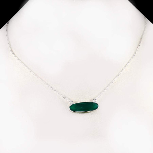 Green Onyx Cut G - BZN979-Glamorous Colorful Chain Bezel Necklace 925 Sterling Silver Green Onyx Cut G - BZN979-Glamorous Colorful Chain Bezel Necklace 925 Sterling Silver