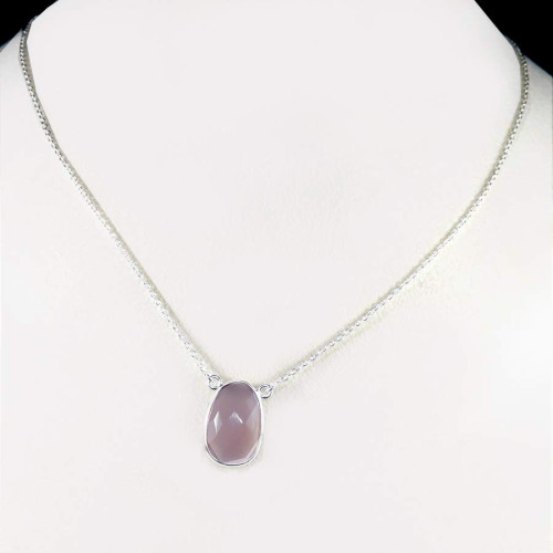 Rose Quartz H - BZN979-Glamorous Colorful Chain Bezel Necklace 925 Sterling Silver
