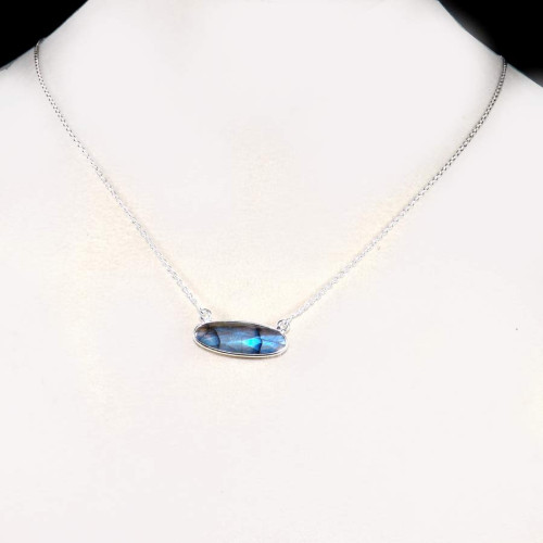 Labradorite J - BZN979-Glamorous Colorful Chain Bezel Necklace 925 Sterling Silver Labradorite J - BZN979-Glamorous Colorful Chain Bezel Necklace 925 Sterling Silver