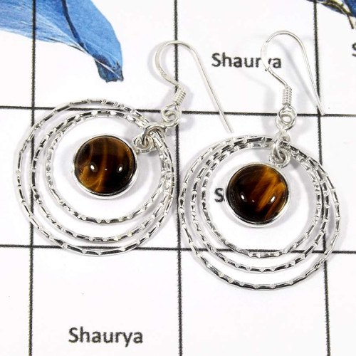 Tiger Eye A - CMJ761-925 Sterling Silver Beautiful Colorful Designer Wholesale Earrings