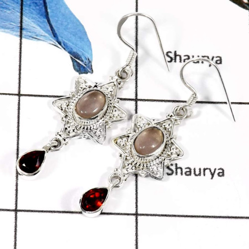 Rose Cab & Garnet Cut G - CMJ761-925 Sterling Silver Beautiful Colorful Designer Wholesale Earrings