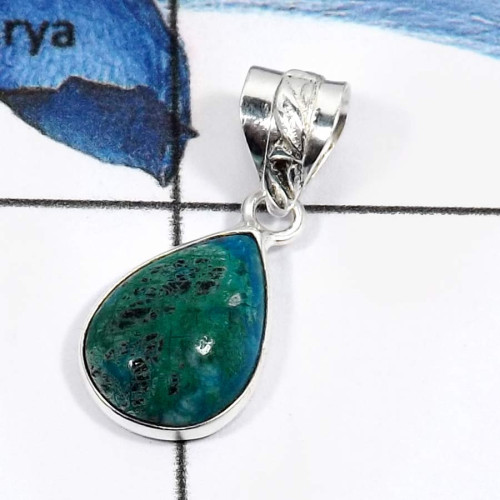 Chrysocolla F - BPS889-Natural Chrysocolla Gemstone Wholesale Handmade Bezel Pendants 925 Sterling Silver Chrysocolla F - BPS889-Natural Chrysocolla Gemstone Wholesale Handmade Bezel Pendants 925 Sterling Silver
