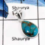 Blue Copper Turquoise B - BPS883-Glamorous Gemstone Blue Copper Turquoise Handmade Bezel Pendants 925 Sterling Silver