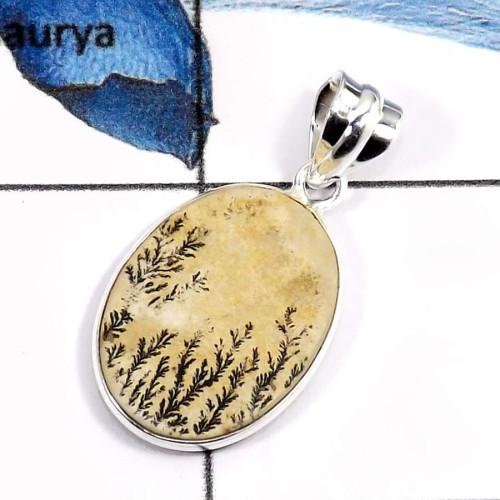 German Psilomelane Dendrite E - BPS876-Natural Gemstone Germany Dendrite Wholesale Bezel Pendants 925 Sterling Silver