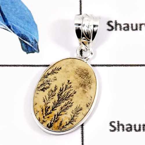 German Psilomelane Dendrite G - BPS876-Natural Gemstone Germany Dendrite Wholesale Bezel Pendants 925 Sterling Silver