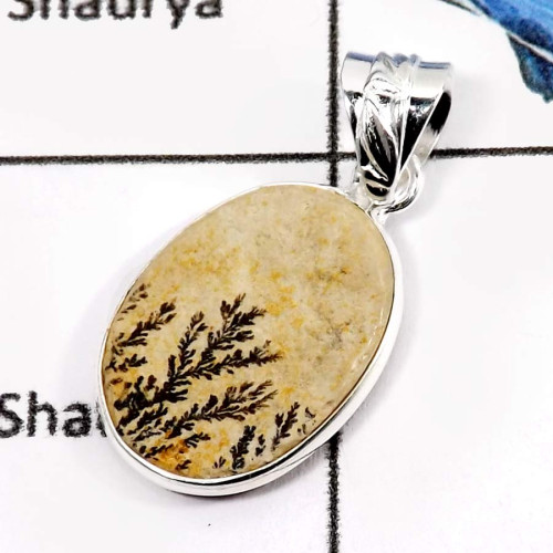 German Psilomelane Dendrite H - BPS876-Natural Gemstone Germany Dendrite Wholesale Bezel Pendants 925 Sterling Silver