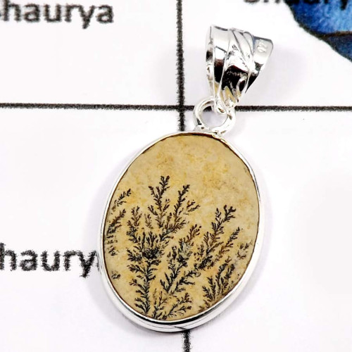 German Psilomelane Dendrite I - BPS876-Natural Gemstone Germany Dendrite Wholesale Bezel Pendants 925 Sterling Silver