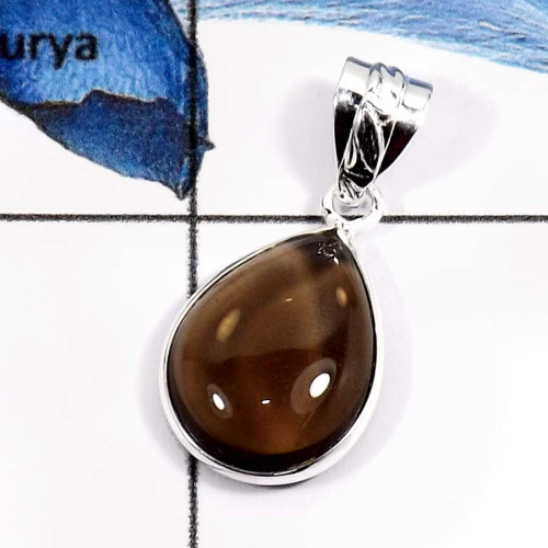 Smoky Cab A - BPS875-Factory Wholesale Handmade Light Weight Bezel Pendants 925 Sterling Silver