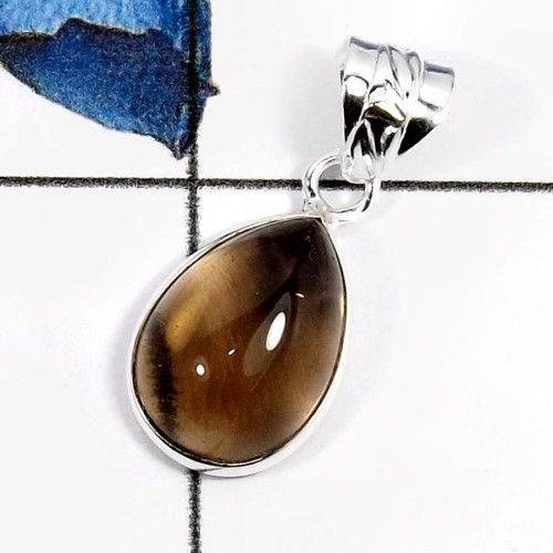Smoky Cab E - BPS875-Factory Wholesale Handmade Light Weight Bezel Pendants 925 Sterling Silver