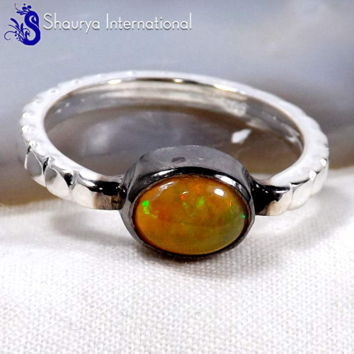 Ethiopian Opal A - SFJ888-Genuine Ethiopian Opal Gemstone Black Rhodium Gold Plated Rings 925 Sterling Silver