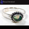 Ethiopian Opal D - SFJ888-Genuine Ethiopian Opal Gemstone Black Rhodium Gold Plated Rings 925 Sterling Silver