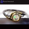 Ethiopian Opal E - SFJ888-Genuine Ethiopian Opal Gemstone Black Rhodium Gold Plated Rings 925 Sterling Silver