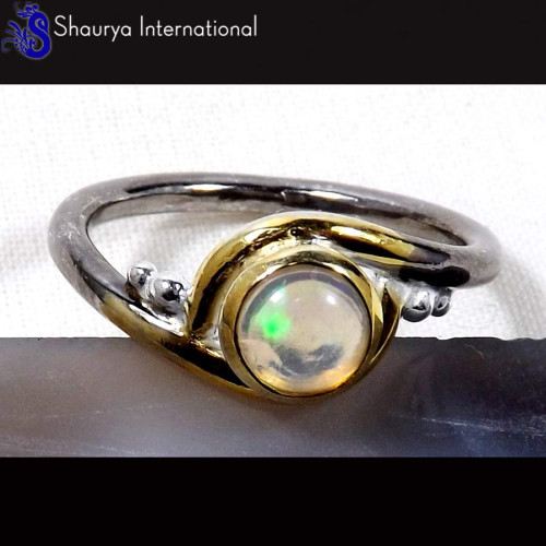 Ethiopian Opal E - SFJ888-Genuine Ethiopian Opal Gemstone Black Rhodium Gold Plated Rings 925 Sterling Silver